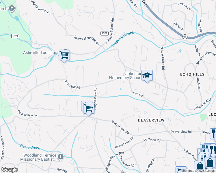 map of restaurants, bars, coffee shops, grocery stores, and more near 701 Villas Court in Asheville