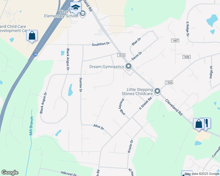 map of restaurants, bars, coffee shops, grocery stores, and more near 147 Christine Drive in Garner