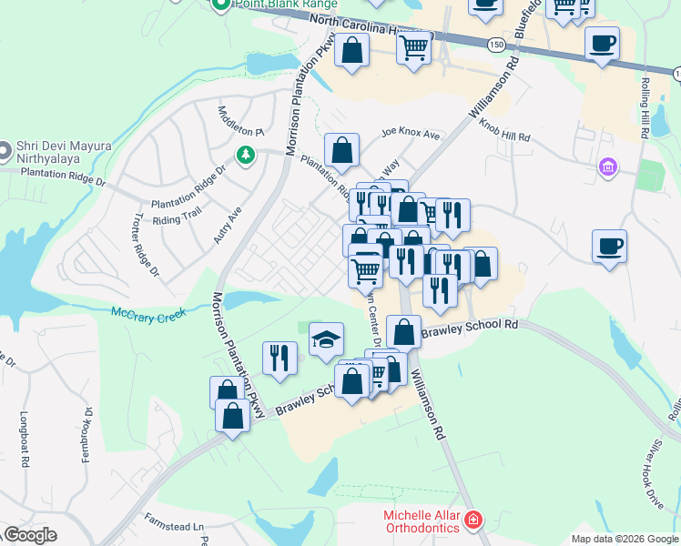 map of restaurants, bars, coffee shops, grocery stores, and more near 136 Marketplace Avenue in Mooresville
