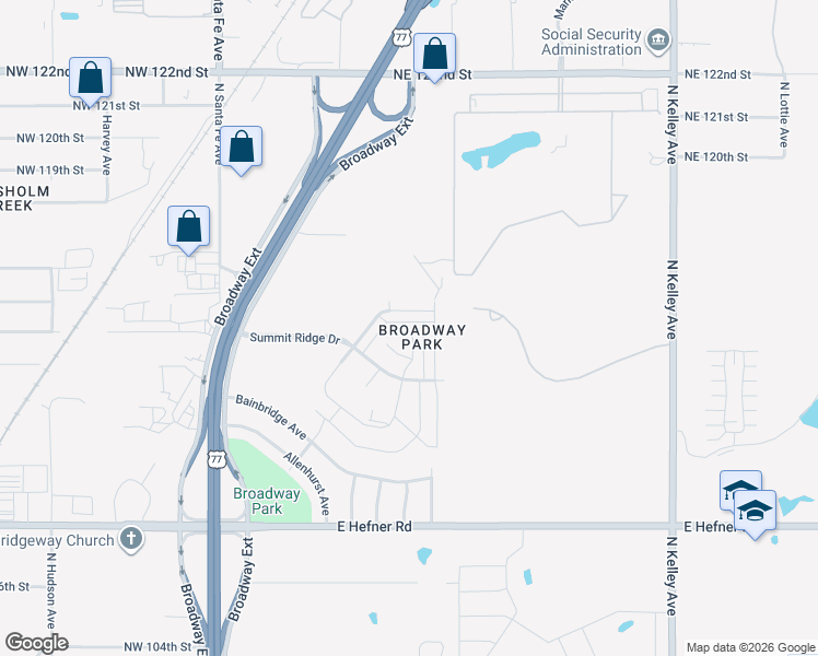 map of restaurants, bars, coffee shops, grocery stores, and more near in Oklahoma City