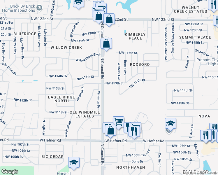 map of restaurants, bars, coffee shops, grocery stores, and more near 11316 Cimarron Drive in Oklahoma City