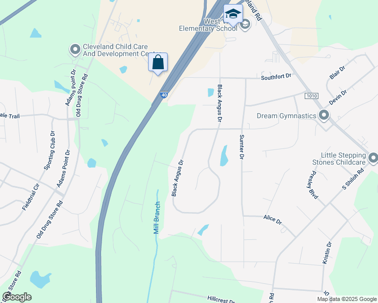 map of restaurants, bars, coffee shops, grocery stores, and more near 1152 Black Angus Drive in Garner