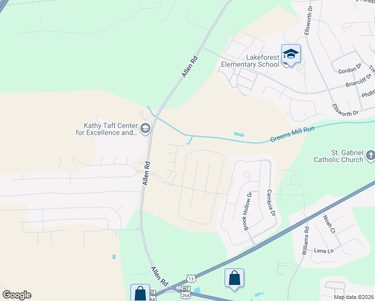 map of restaurants, bars, coffee shops, grocery stores, and more near 2529 Brookville Drive in Greenville