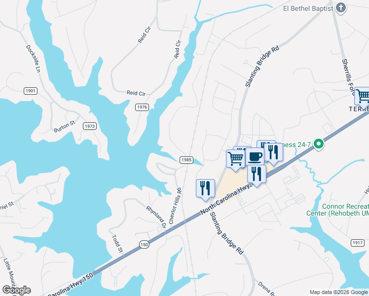 map of restaurants, bars, coffee shops, grocery stores, and more near 3847 Chevlot Hills Road in Sherrills Ford