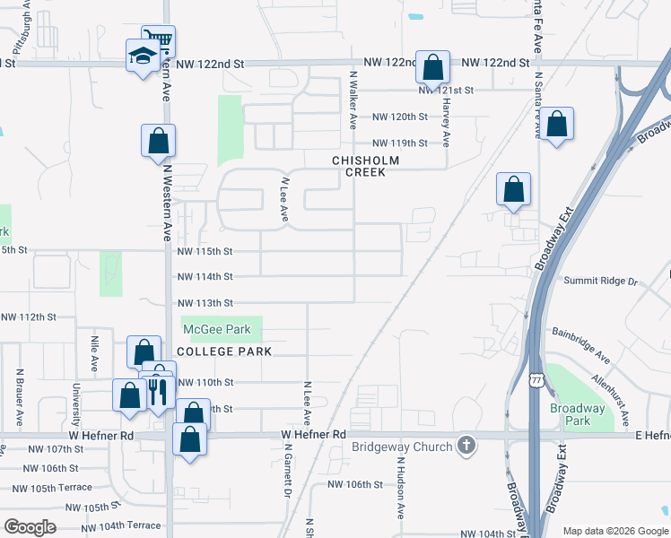 map of restaurants, bars, coffee shops, grocery stores, and more near 517 Northwest 114th Street in Oklahoma City