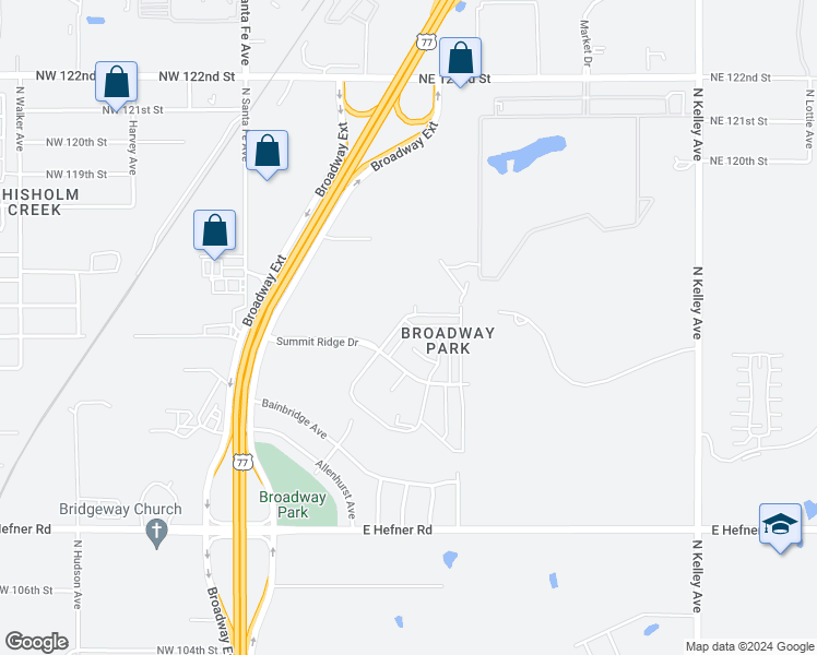 map of restaurants, bars, coffee shops, grocery stores, and more near 402 Vail Circle in Oklahoma City