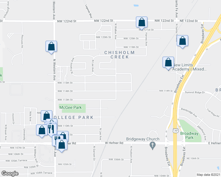 map of restaurants, bars, coffee shops, grocery stores, and more near 528 Northwest 114th Street in Oklahoma City