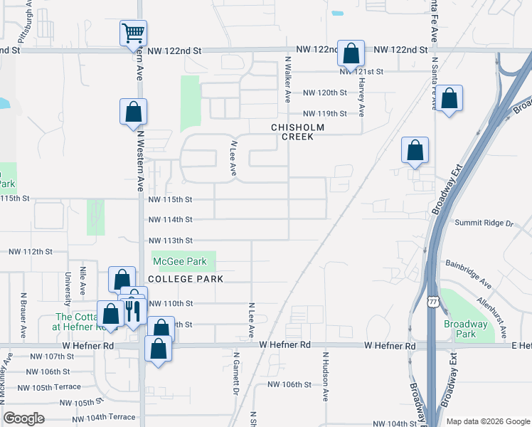 map of restaurants, bars, coffee shops, grocery stores, and more near 528 Northwest 114th Street in Oklahoma City