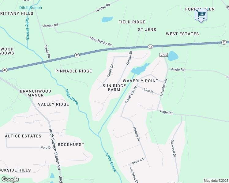 map of restaurants, bars, coffee shops, grocery stores, and more near 6829 Oviedo Drive in Raleigh