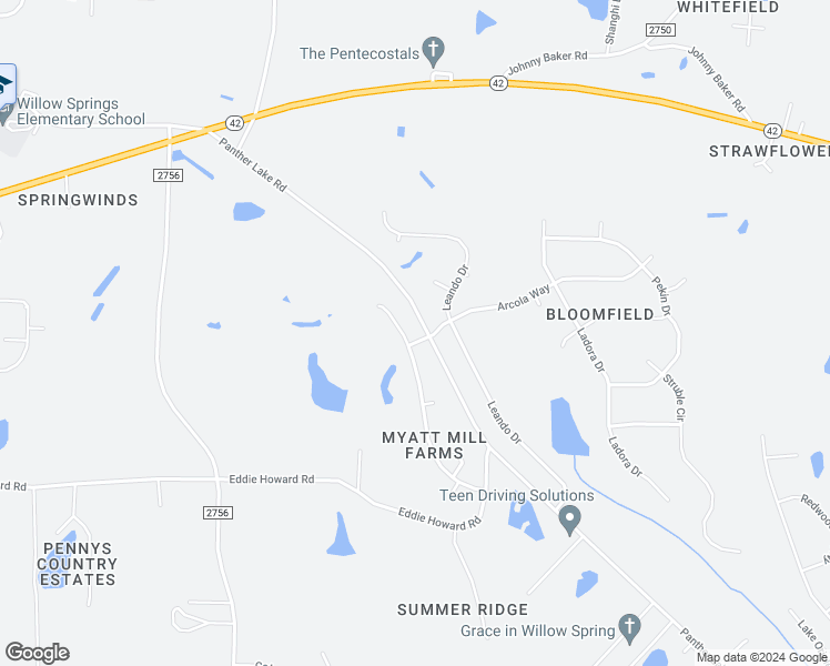 map of restaurants, bars, coffee shops, grocery stores, and more near 7133 Westworth Drive in Willow Spring