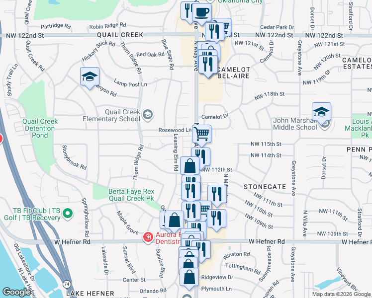 map of restaurants, bars, coffee shops, grocery stores, and more near 11335 North May Avenue in Oklahoma City
