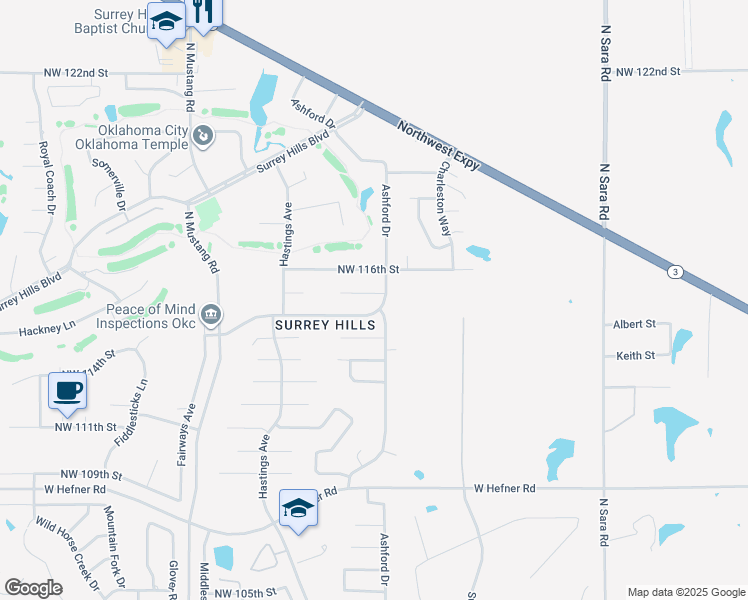 map of restaurants, bars, coffee shops, grocery stores, and more near 11000 Coachmans Road in Yukon