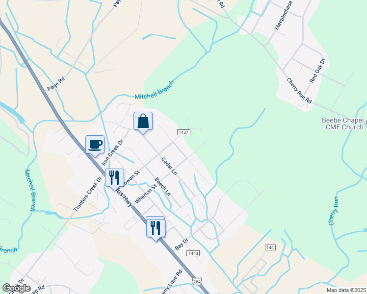 map of restaurants, bars, coffee shops, grocery stores, and more near 205 Maple Lane in Washington
