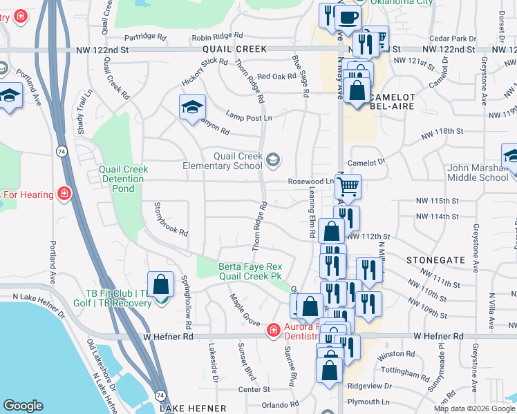 map of restaurants, bars, coffee shops, grocery stores, and more near 3049 Stoneybrook Road in Oklahoma City