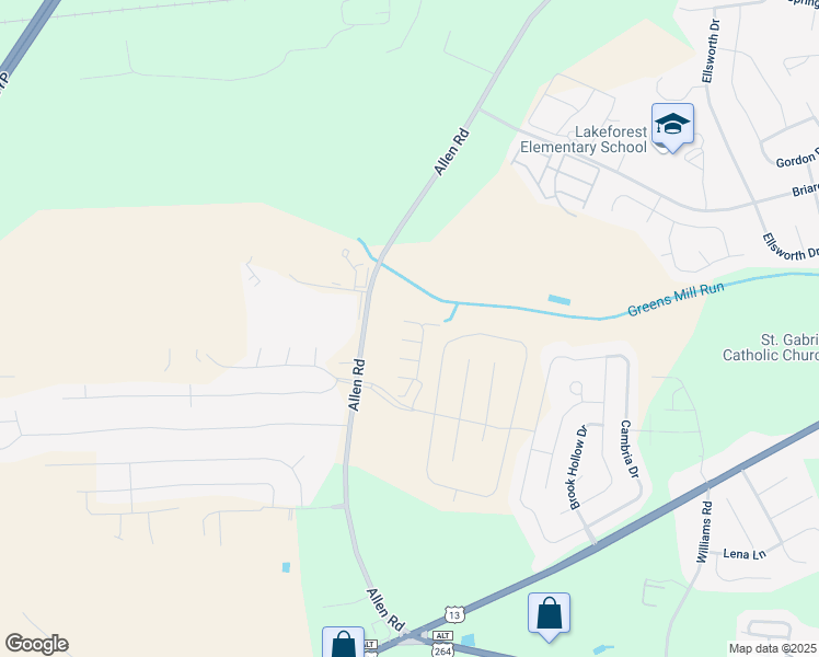 map of restaurants, bars, coffee shops, grocery stores, and more near Flagstone Court in Greenville