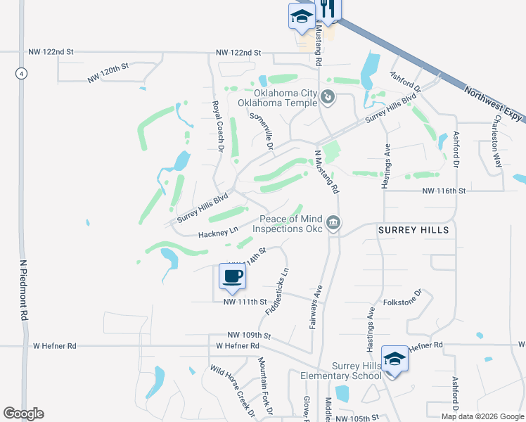 map of restaurants, bars, coffee shops, grocery stores, and more near 11616 Royal Coach Drive in Yukon