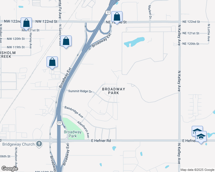 map of restaurants, bars, coffee shops, grocery stores, and more near 419 Northeast 115th Street in Oklahoma City