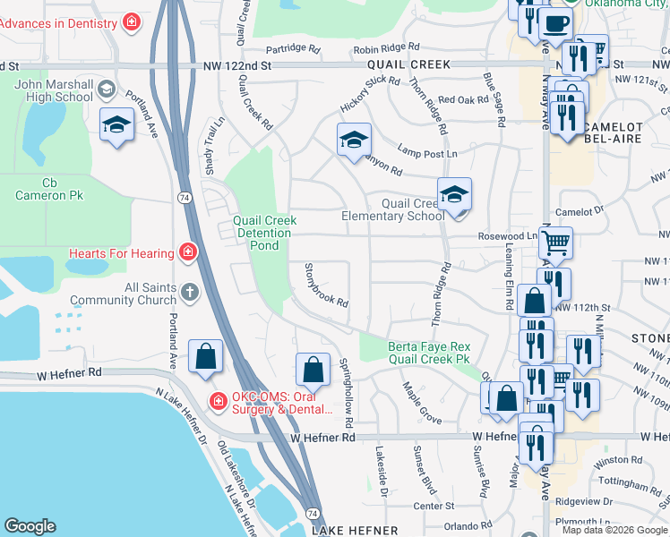 map of restaurants, bars, coffee shops, grocery stores, and more near 3337 Willow Brook Road in Oklahoma City