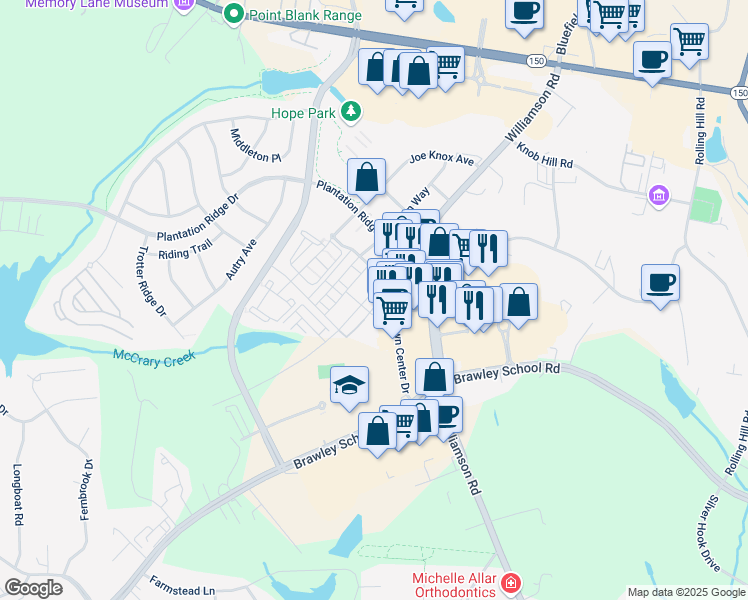map of restaurants, bars, coffee shops, grocery stores, and more near 111 Quarter Lane in Mooresville