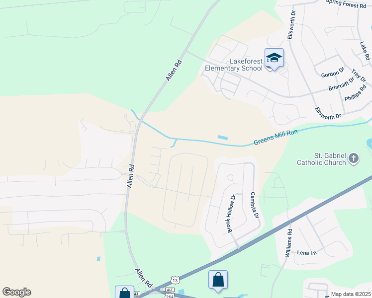 map of restaurants, bars, coffee shops, grocery stores, and more near 2504 Brookville Drive in Greenville