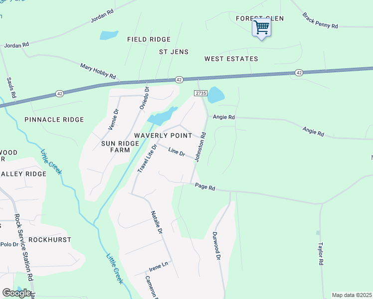 map of restaurants, bars, coffee shops, grocery stores, and more near 54 Line Drive in Raleigh