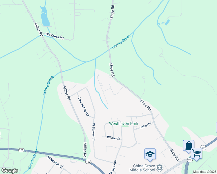 map of restaurants, bars, coffee shops, grocery stores, and more near 305 Haven Trail in China Grove