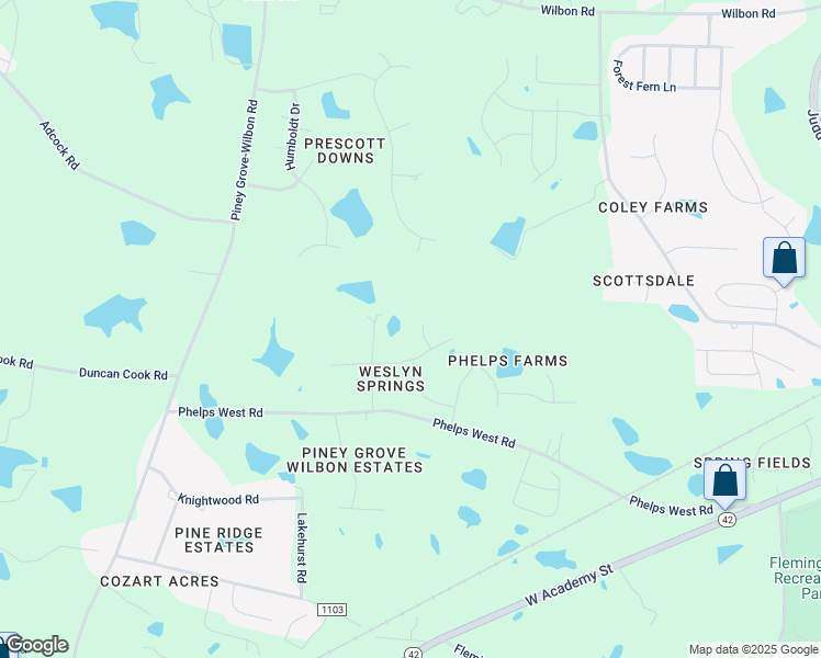 map of restaurants, bars, coffee shops, grocery stores, and more near 215 Parker Grove Lane in Fuquay Varina