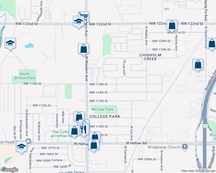 map of restaurants, bars, coffee shops, grocery stores, and more near 829 Northwest 115th Street in Oklahoma City