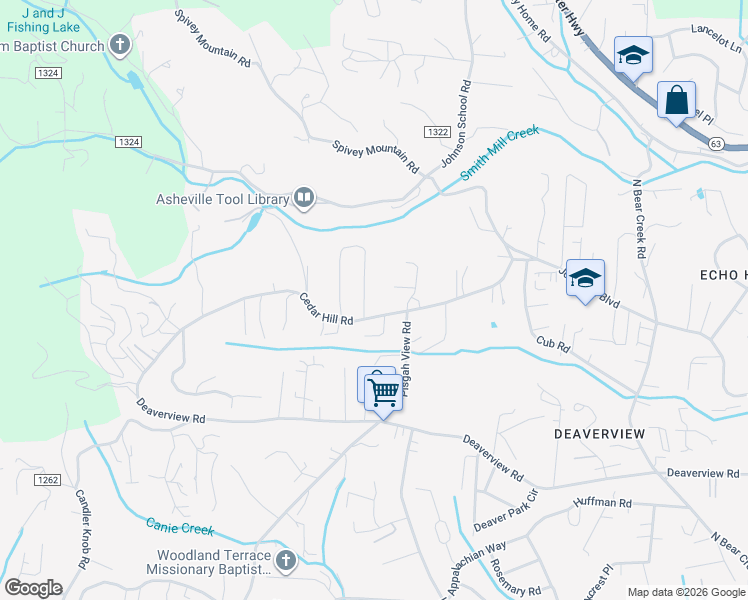 map of restaurants, bars, coffee shops, grocery stores, and more near 123 Maplewood Drive in Asheville