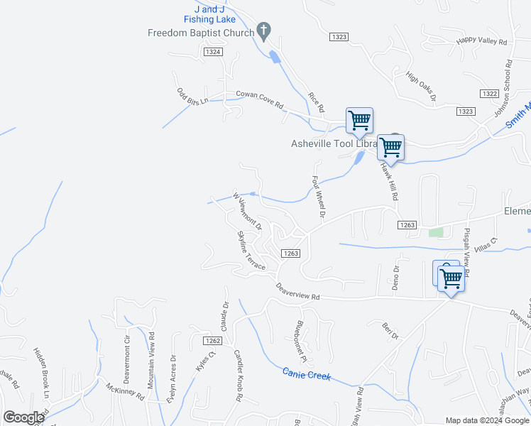 map of restaurants, bars, coffee shops, grocery stores, and more near 546 Bailey Road in Asheville