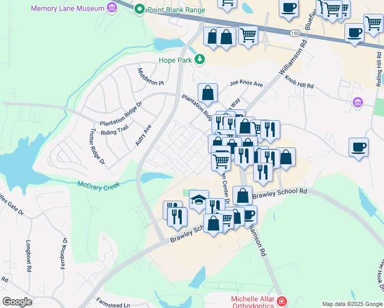 map of restaurants, bars, coffee shops, grocery stores, and more near 103 Chawton Lane in Mooresville