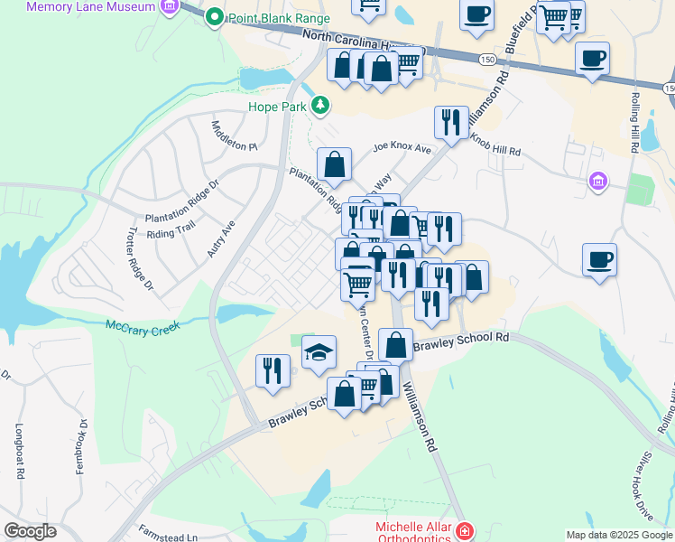 map of restaurants, bars, coffee shops, grocery stores, and more near 101 Singleton Road in Mooresville