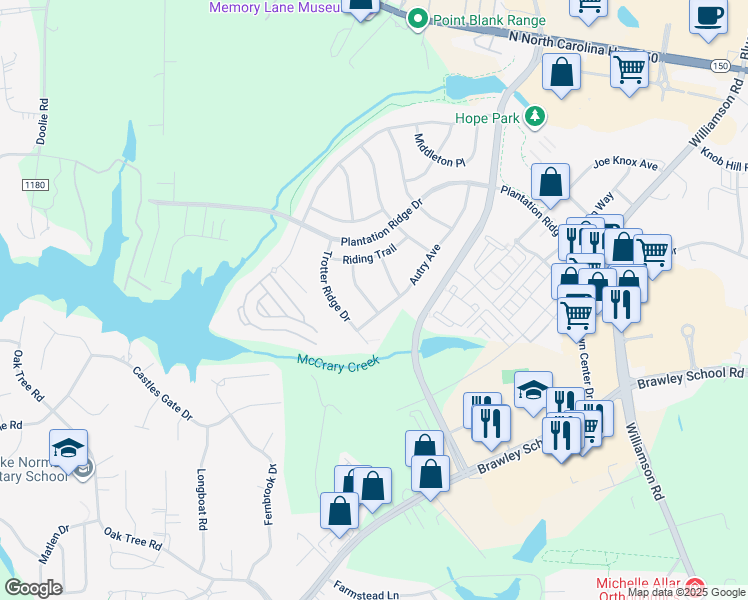 map of restaurants, bars, coffee shops, grocery stores, and more near 125 Morrocroft Lane in Mooresville