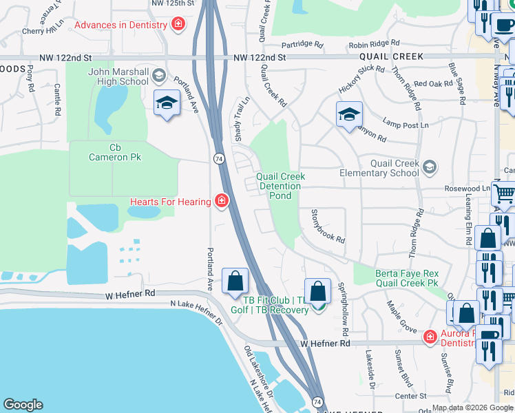 map of restaurants, bars, coffee shops, grocery stores, and more near 3524 Northwest 115th Street in Oklahoma City