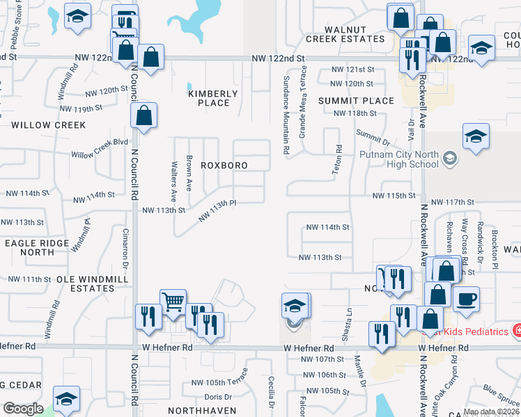 map of restaurants, bars, coffee shops, grocery stores, and more near 7503 Northwest 113th Place in Oklahoma City