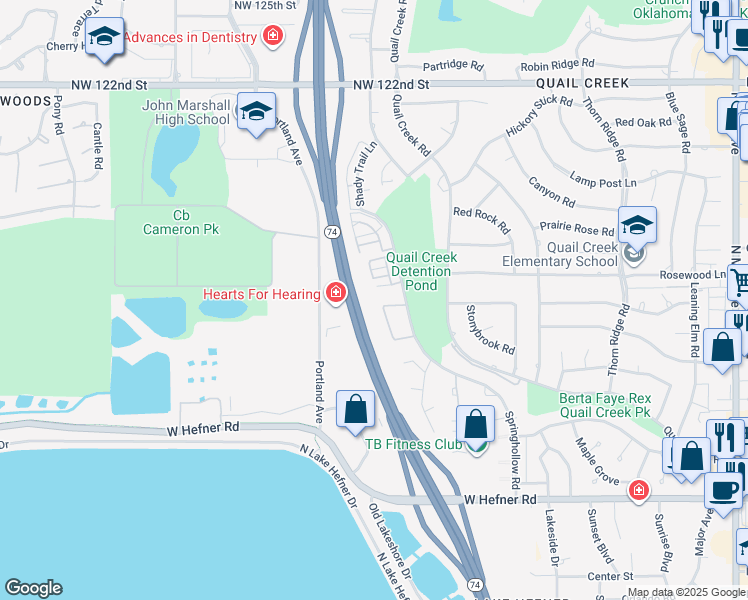 map of restaurants, bars, coffee shops, grocery stores, and more near 3524 Northwest 115th Street in Oklahoma City