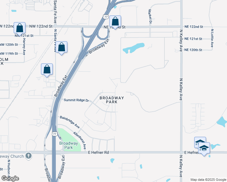 map of restaurants, bars, coffee shops, grocery stores, and more near 419 Northeast 115th Street in Oklahoma City