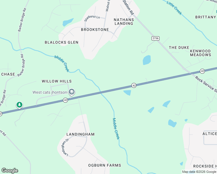 map of restaurants, bars, coffee shops, grocery stores, and more near 3909 North Carolina 42 in Raleigh