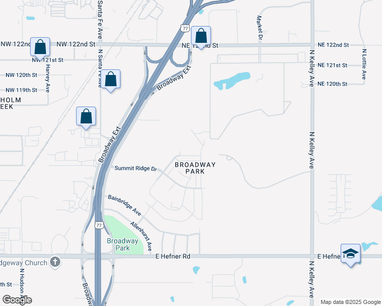 map of restaurants, bars, coffee shops, grocery stores, and more near 419 Northeast 115th Street in Oklahoma City