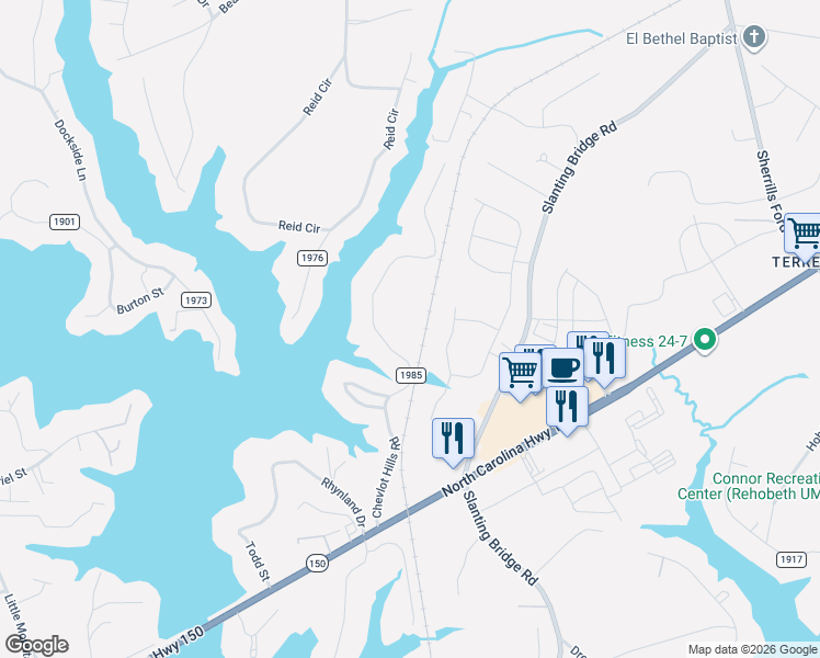 map of restaurants, bars, coffee shops, grocery stores, and more near 3598-3582 Stillwater Road in Sherrills Ford