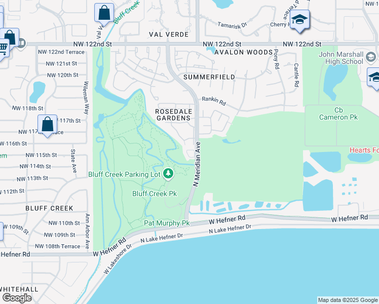 map of restaurants, bars, coffee shops, grocery stores, and more near 11601 North Meridian Place in Oklahoma City