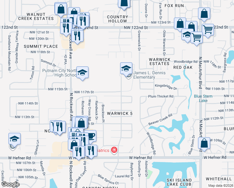 map of restaurants, bars, coffee shops, grocery stores, and more near 6609 Northwest 116th Street in Oklahoma City