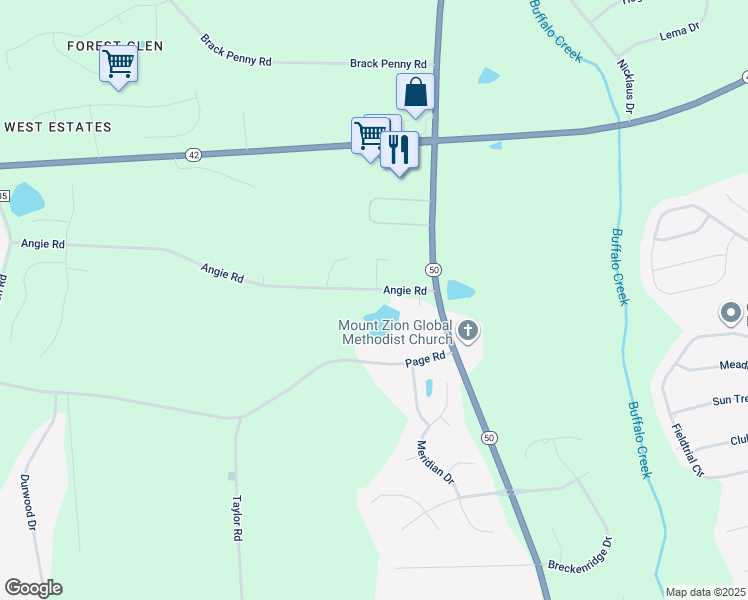 map of restaurants, bars, coffee shops, grocery stores, and more near 121 Angie Road in Raleigh
