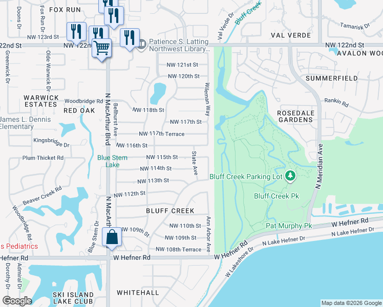 map of restaurants, bars, coffee shops, grocery stores, and more near 5304 Northwest 116th Street in Oklahoma City