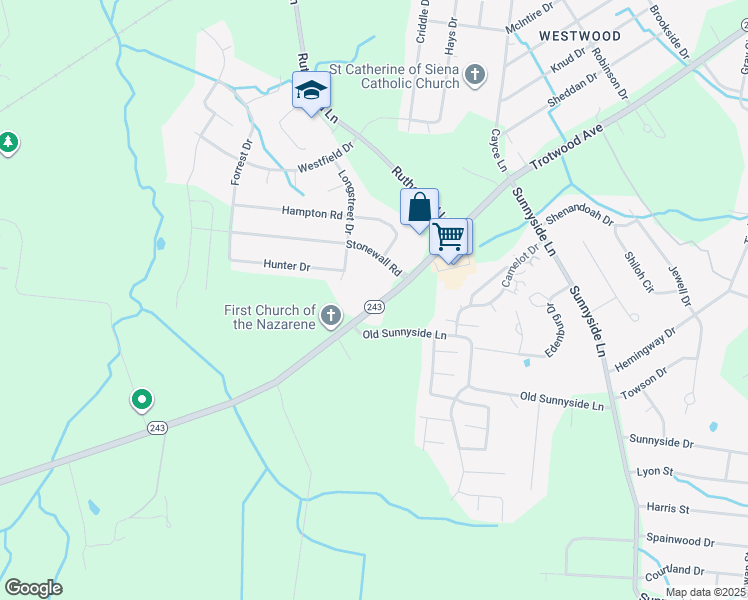 map of restaurants, bars, coffee shops, grocery stores, and more near 6007 Trotwood Avenue in Columbia