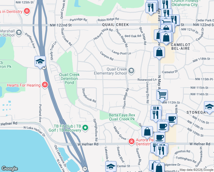 map of restaurants, bars, coffee shops, grocery stores, and more near 3224 Rosewood Lane in Oklahoma City