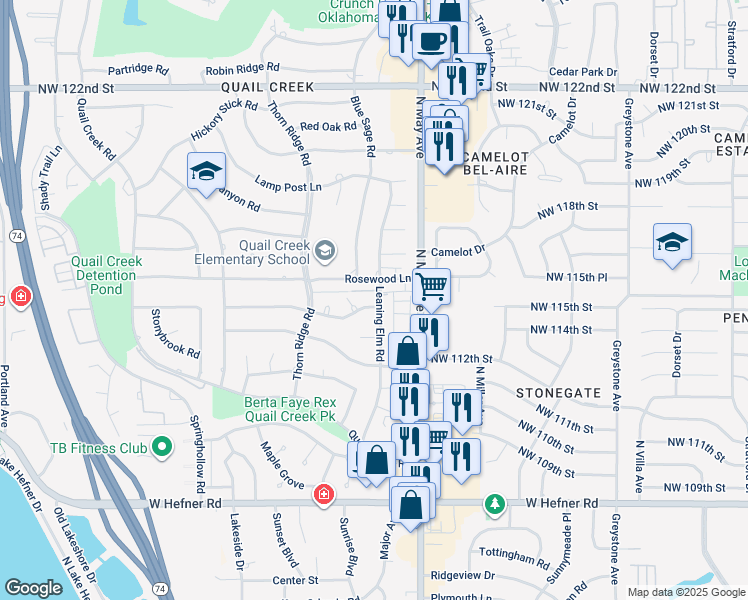map of restaurants, bars, coffee shops, grocery stores, and more near 3001 Willow Brook Road in Oklahoma City