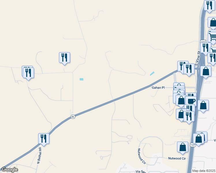 map of restaurants, bars, coffee shops, grocery stores, and more near 2023 Twelve Oaks Drive in Paso Robles
