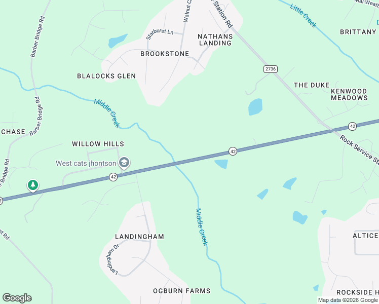 map of restaurants, bars, coffee shops, grocery stores, and more near 3909 North Carolina 42 in Raleigh
