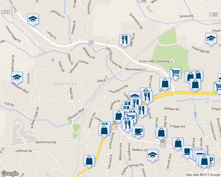map of restaurants, bars, coffee shops, grocery stores, and more near 78 Providence Road in Asheville